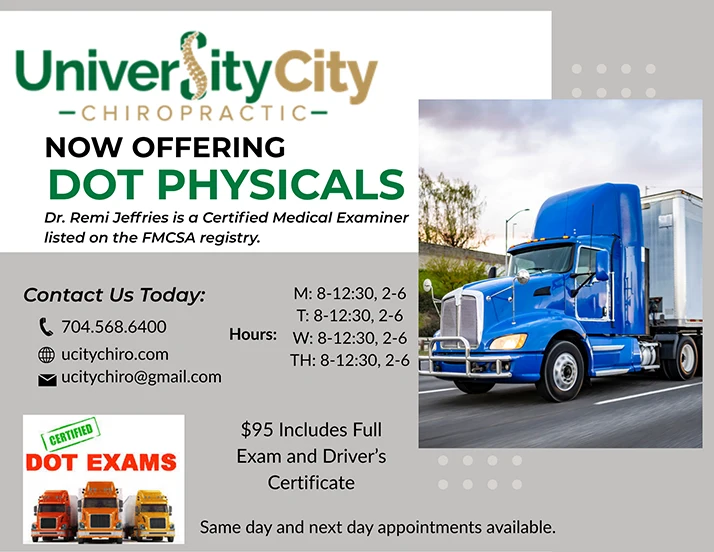 University City Chiropractic DOT Exams Flyer